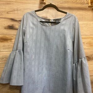 Ashley Stewart Black and White Plaid Bell Sleeve Top